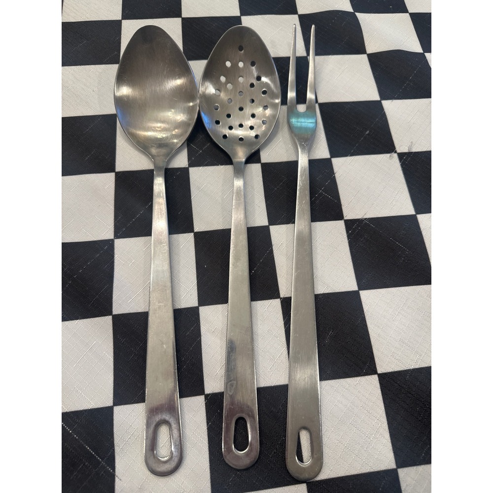 Wolfgang Puck Bistro Collection Stainless Steel Serving Set Spoon Fork 3pc